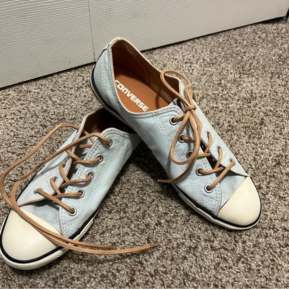 Converse Light Blue Canvas Sneakers with Tan Leather Laces